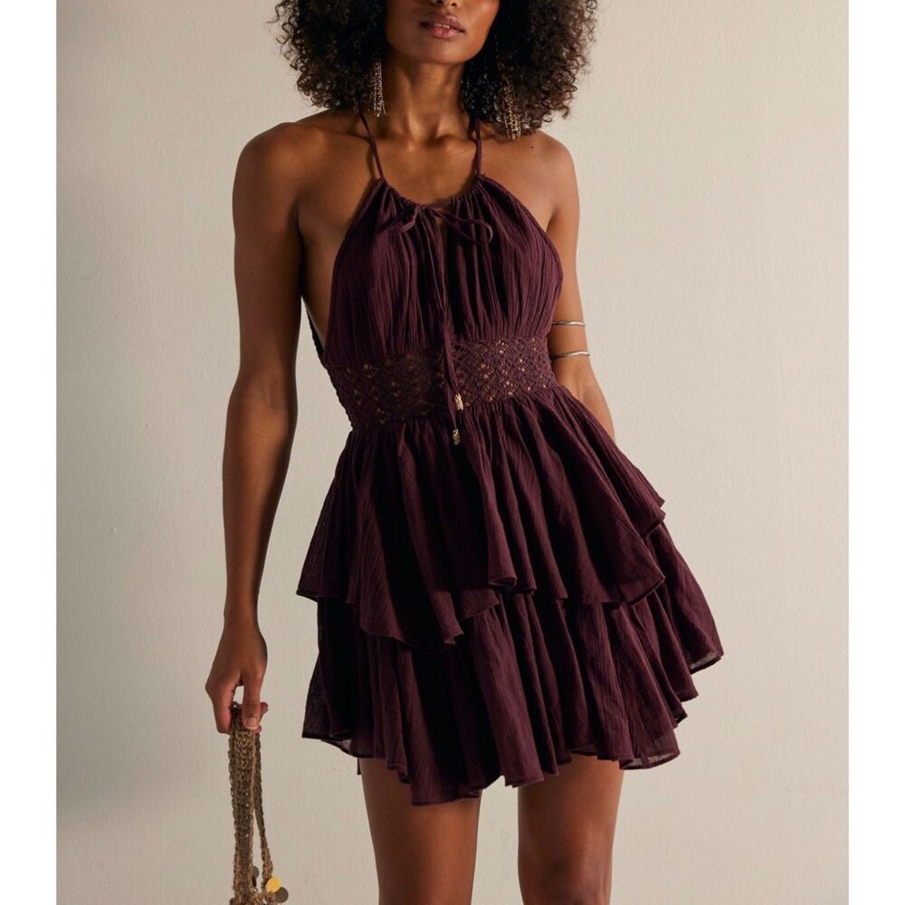Free People Whisper Waves Cotton Mini Dress in Decadent size XS NWT
